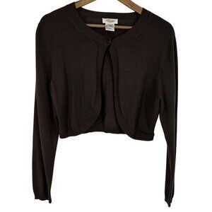 Talbots Womens Brown Cropped Silk Blend Cardigan Sweater L